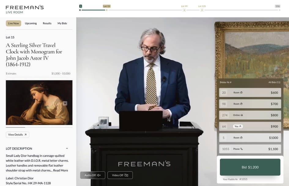 Basta live auction room, desktop view